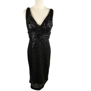 Eliza‎ J Black Sequin Sleeveless  Cocktail Party Dress Size 10 Holiday Midi